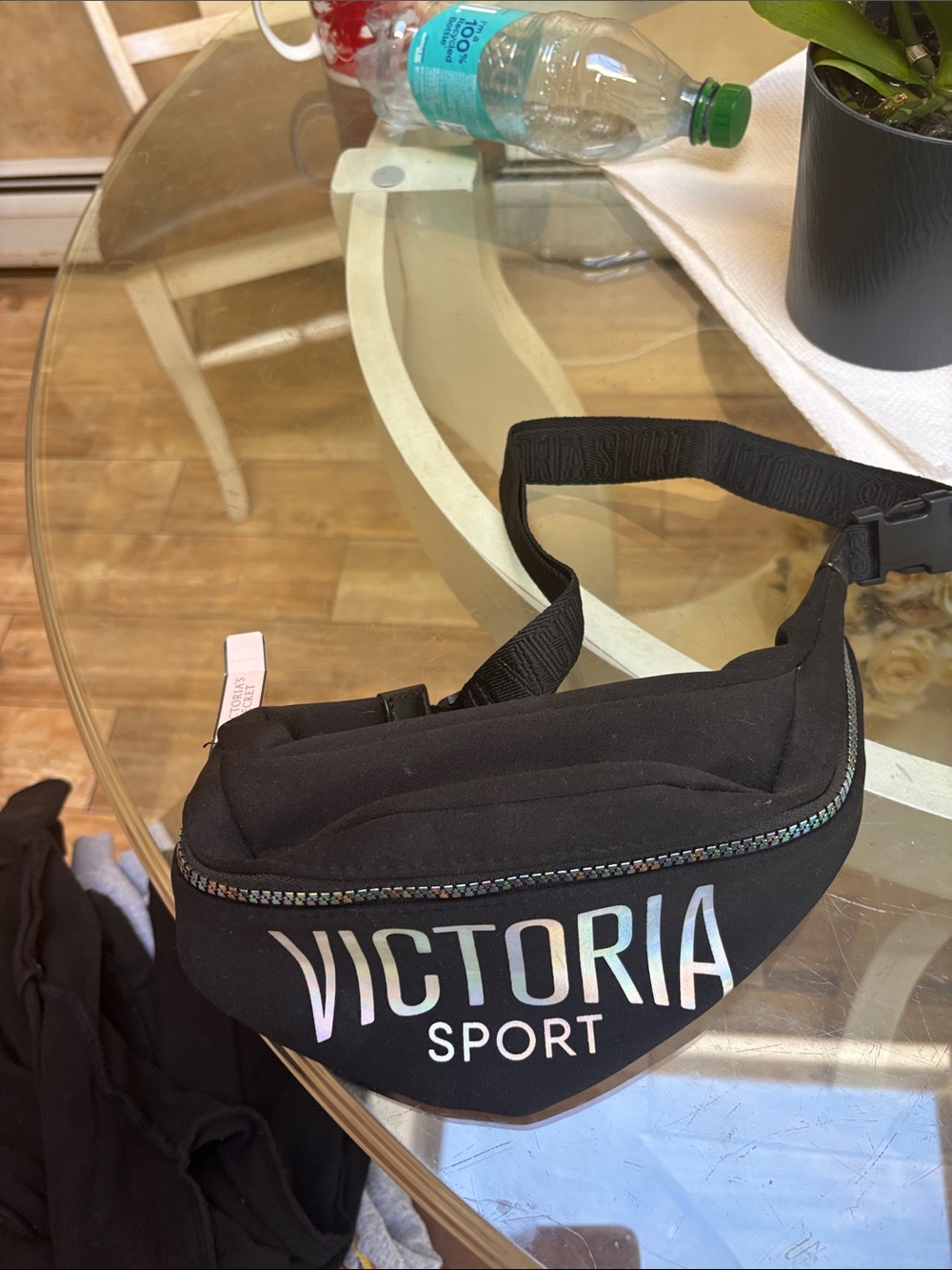 Victoria's Secret Sport Black Holographic Logo Crossbody Belt Bag